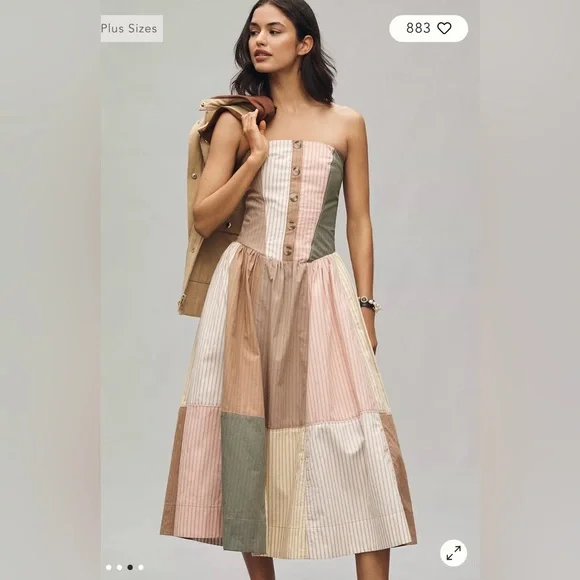 NWT $188 Anthropologie Maeve Strapless Drop-Waist A-Line Midi Dress XSP - Picture 3 of 12